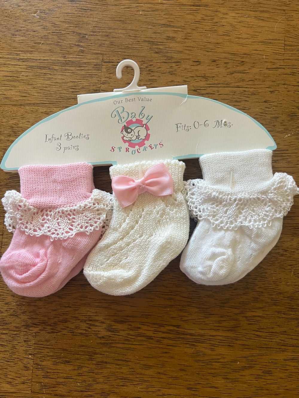 Vintage baby girl Pink & White Lace Infant Booties - 3 Pack